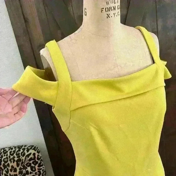 ECI, Chartreuse, Cold Shoulder Dress, Size 6 - Picture 3 of 7